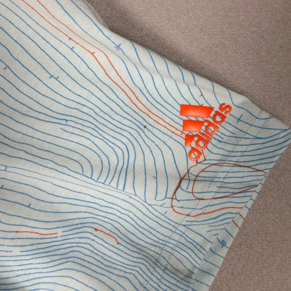 Adidas Polo Shirt Mens 2XL Light Blue Topographic Print Golf Performance Rugby